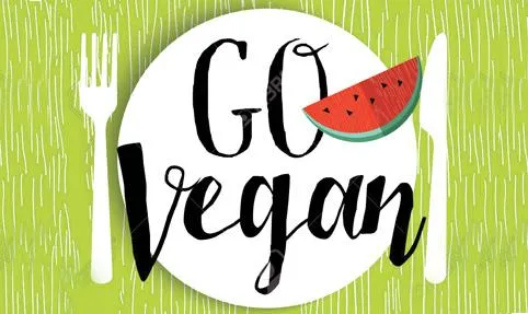 Go vegan illustration design with watermelon fruit meal and locally grown text quote for restaurant menu or food shop. EPS10 vector.